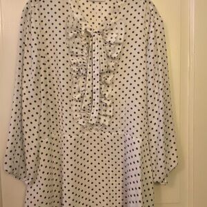New York & Company White Polka Dot Blouse